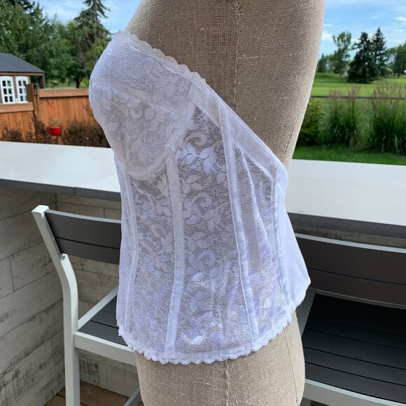 Vintage Union Made Carnival White Sheer Lace Boned Corset Bustier Lingerie - Picture 5 of 14
